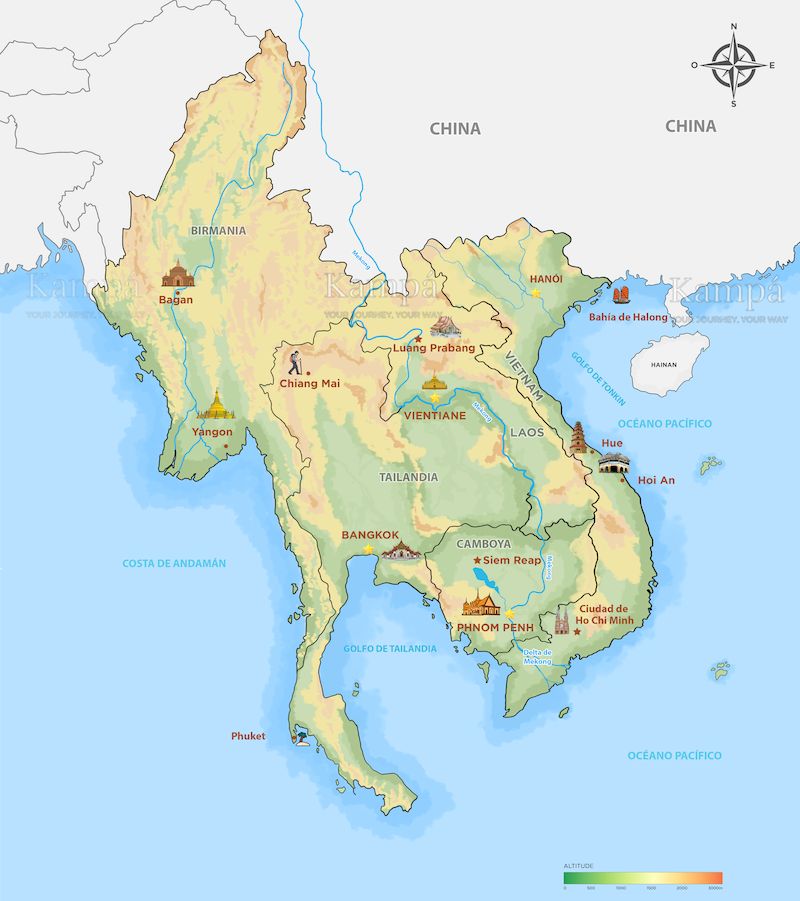 mapa de laos y camboya
